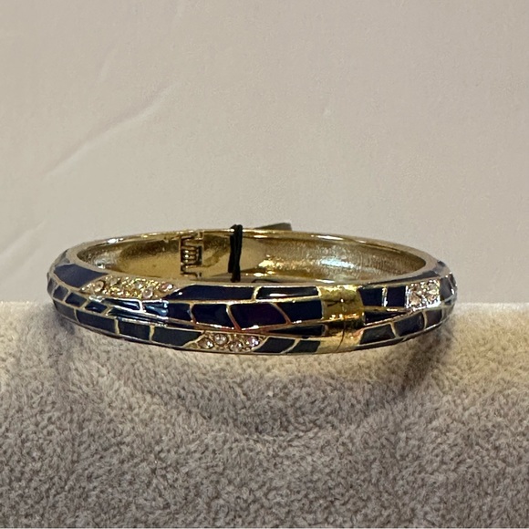 NWT Sequin by Nordstrom Clamper Bangle Bracelet - navy & gold tone & rhinestones - Picture 3 of 12